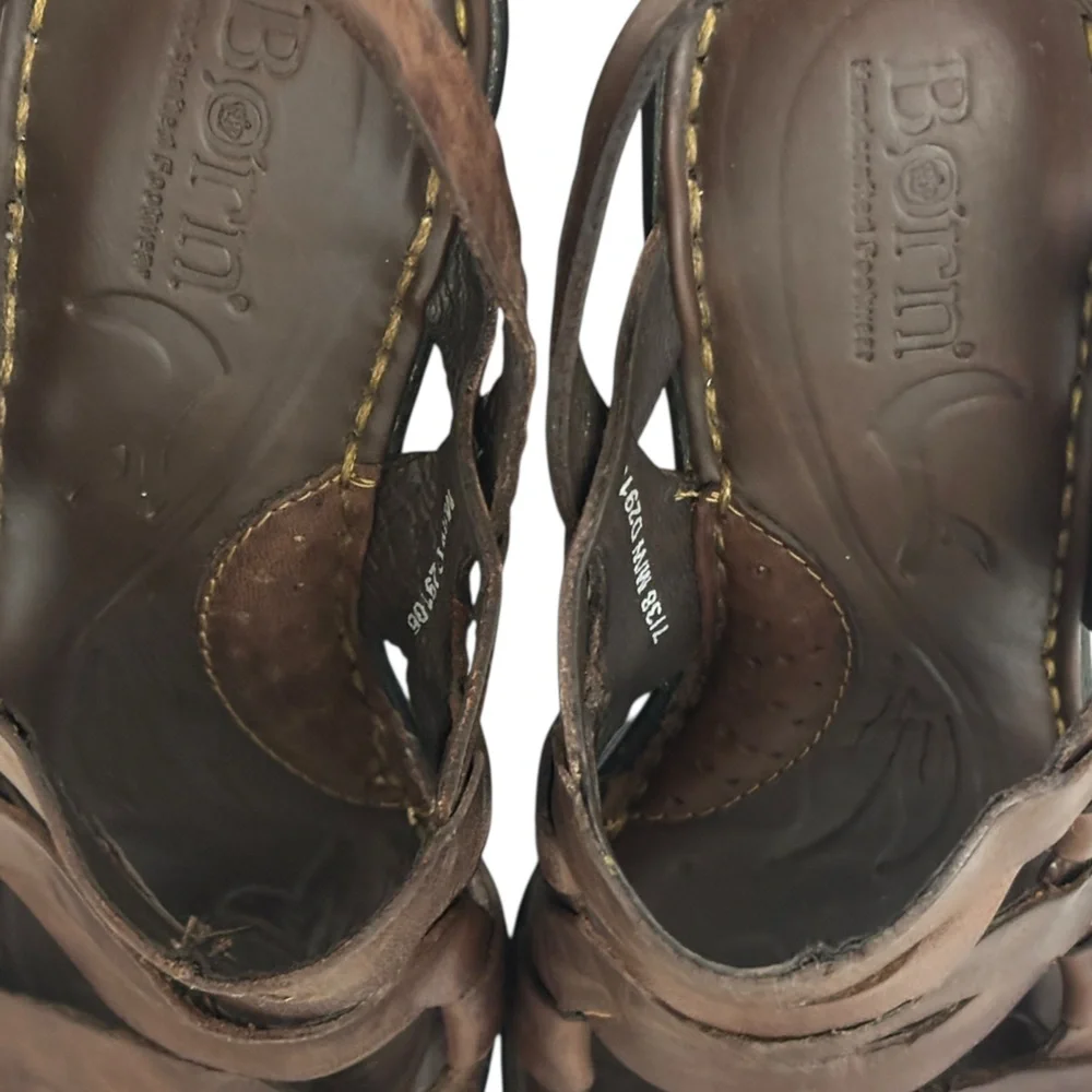 Born Genesis Leather High Heel Wedge Sandals Espresso Brown Women’s Size 7